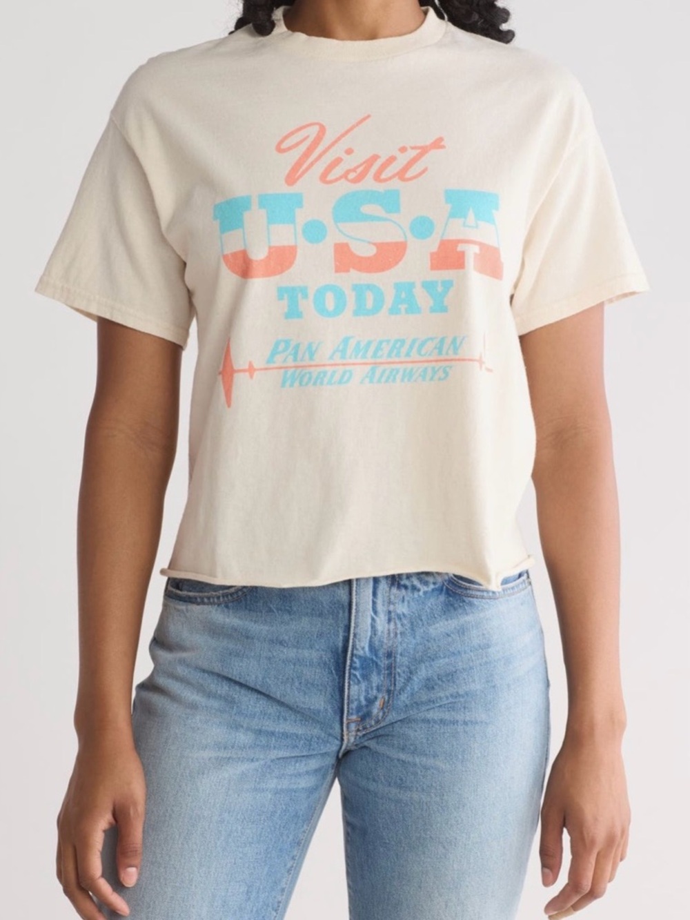 Visit U.S.A. Graphic Crop Tee - Cream